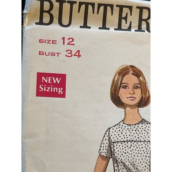 Butterick 1960s Sewing Pattern Semi Fitted A-Line One-Piece Dress Sz 12 Vtg - Picture 2 of 4